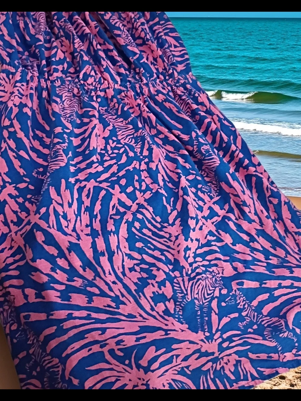 Lilly Pulitzer Strapless Purple Dress with Pink Tropical Print - Picture 2 of 3
